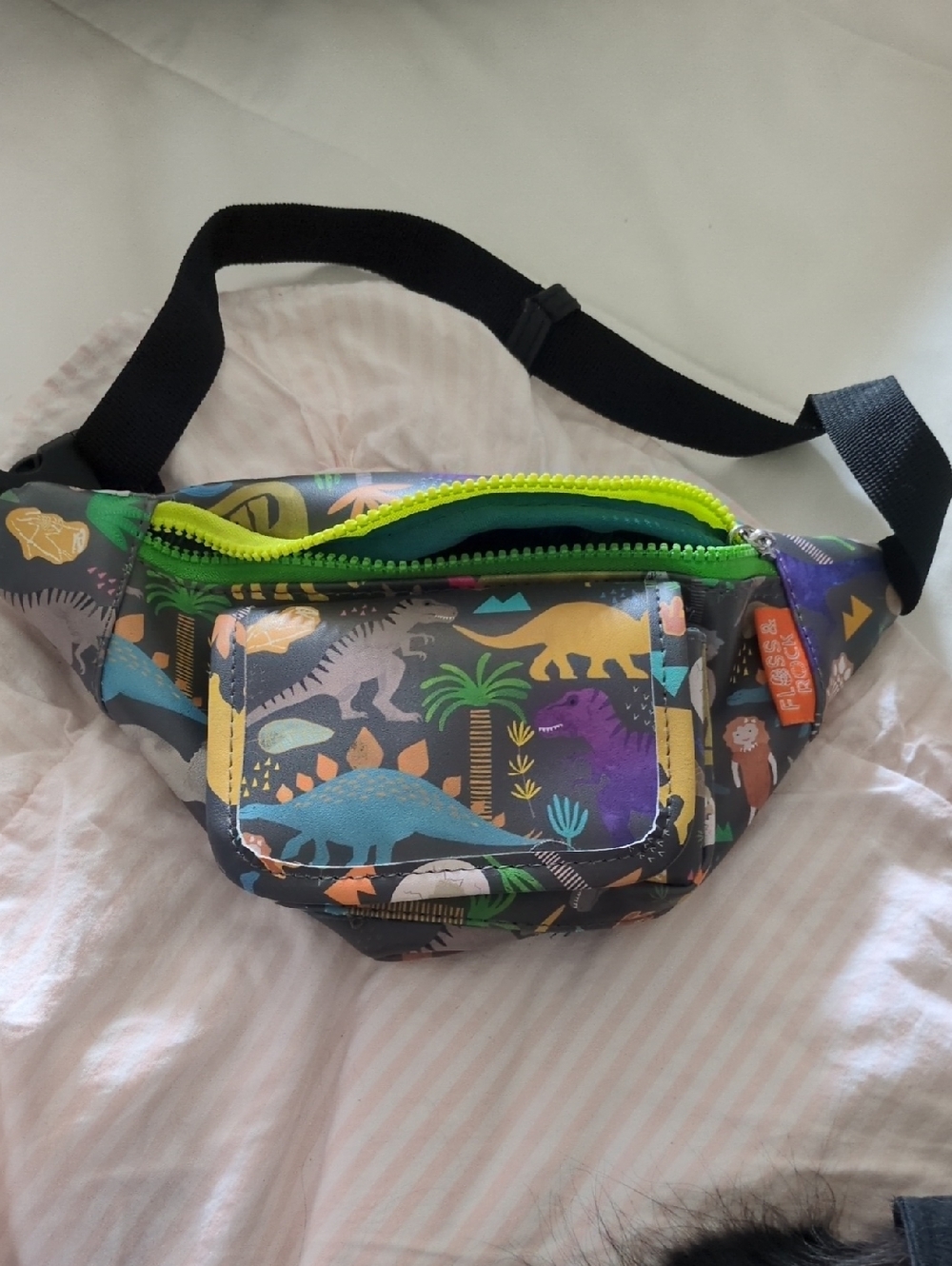 Floss And Rock Kids Dinosaur Print Waist Pack - Neon Green Zipper